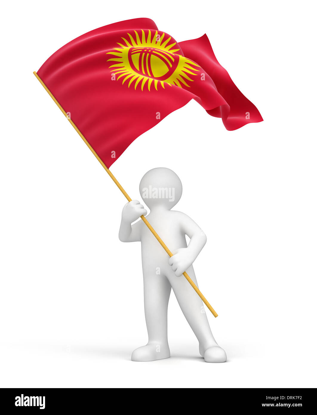 Man and Kirghiz flag (clipping path included) Stock Photo