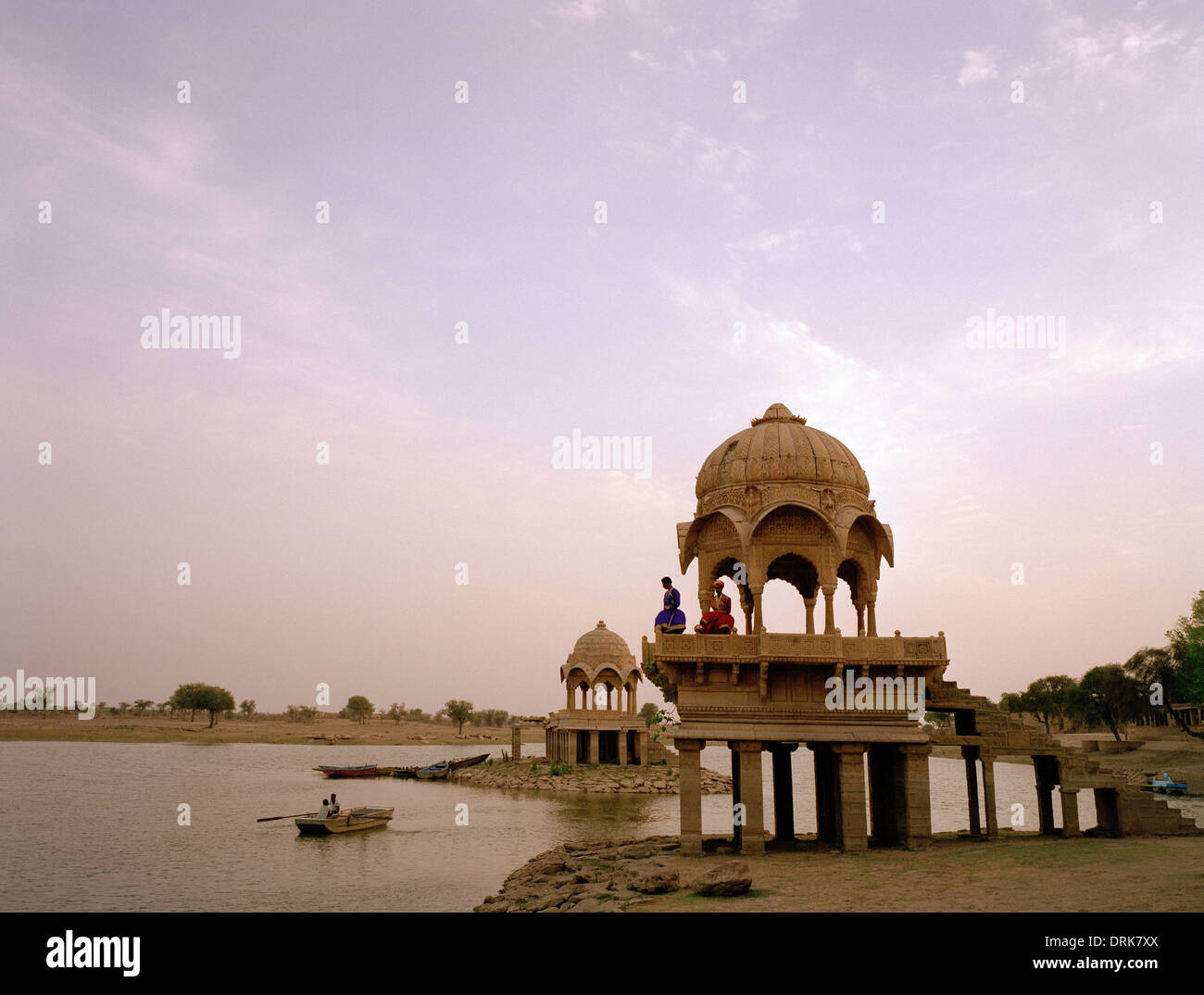 Gadisar Lake in Jaisalmer in Rajasthan in India in South Asia. Serenity Landscape Tranquillity Peace Sky Beauty Travel Escapism Wanderlust Stock Photo