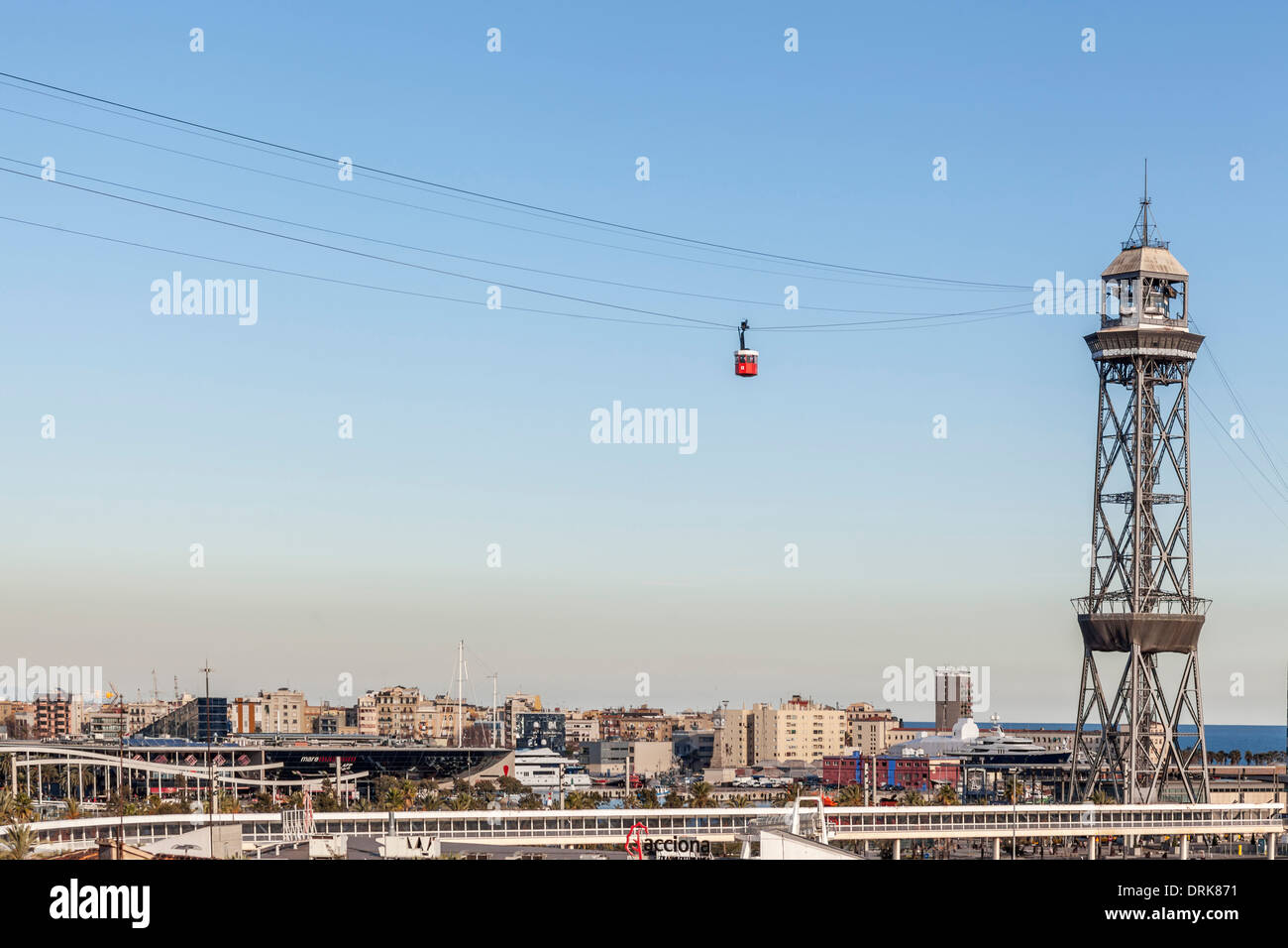 Port Vell Aerial Tramway, Barcelona. Stock Photo