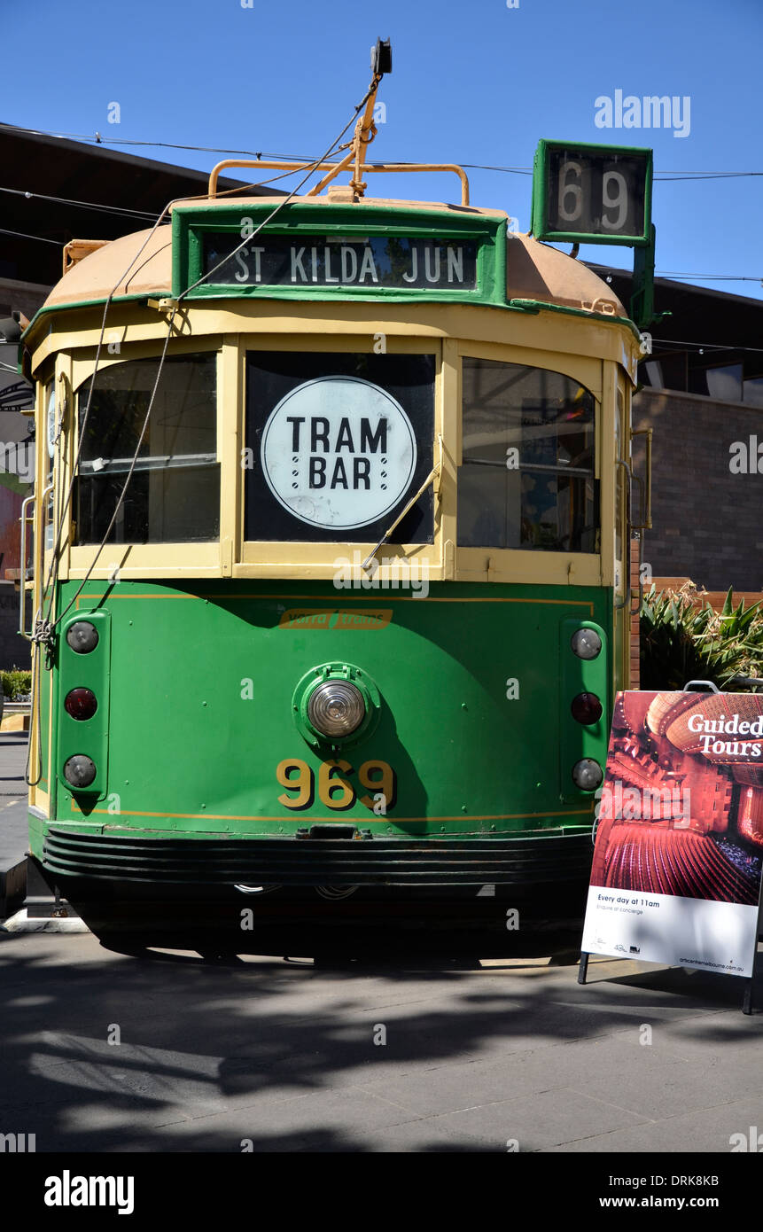 A W7 Class Melbourne Tram used as a public bar Stock Photo