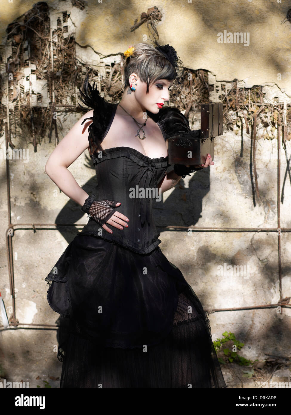 Young woman wearing Steampunk clothing, Victorian style Stock Photo