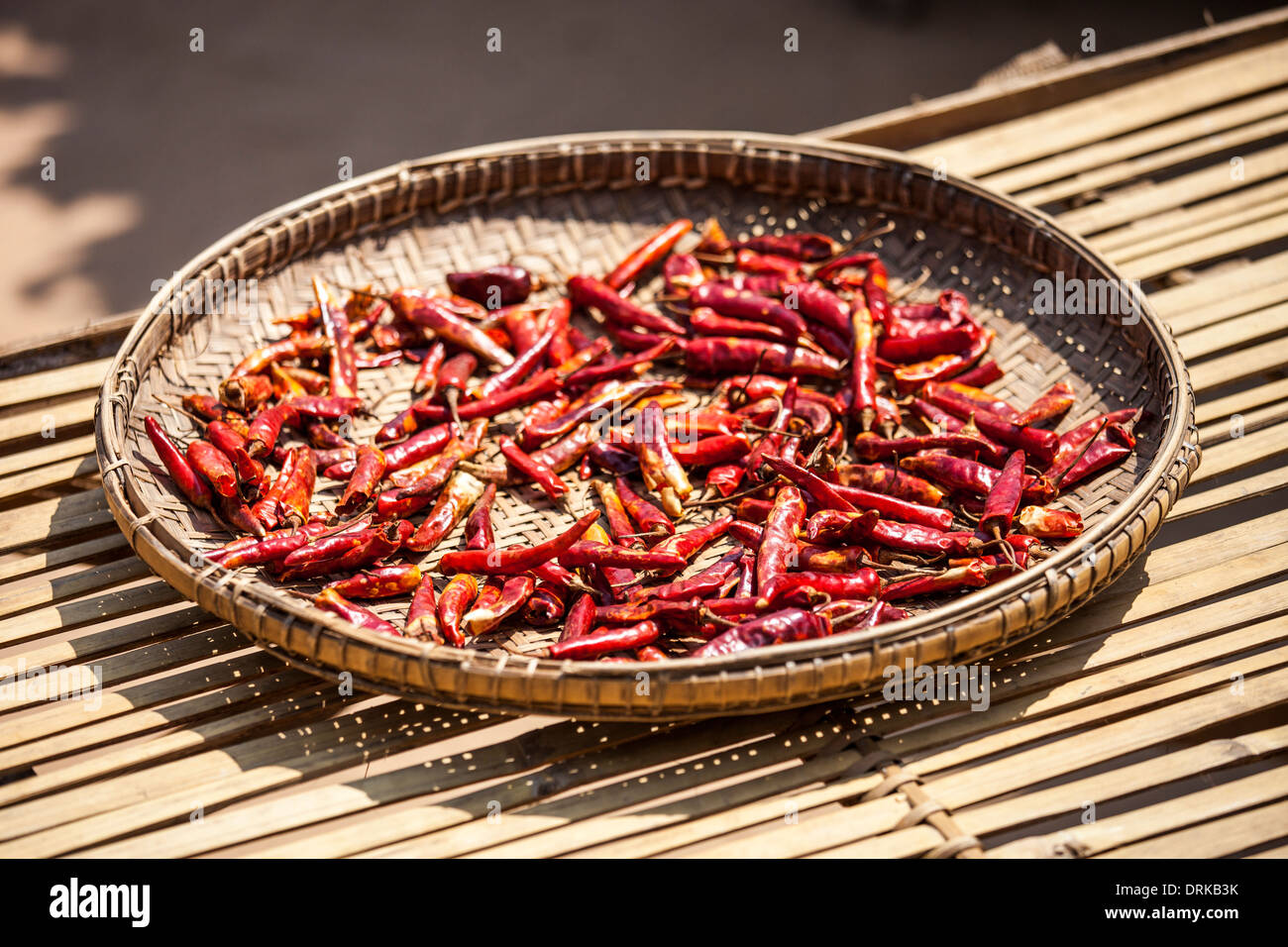 Drying chili, Bagan Myanmar Stock Photo