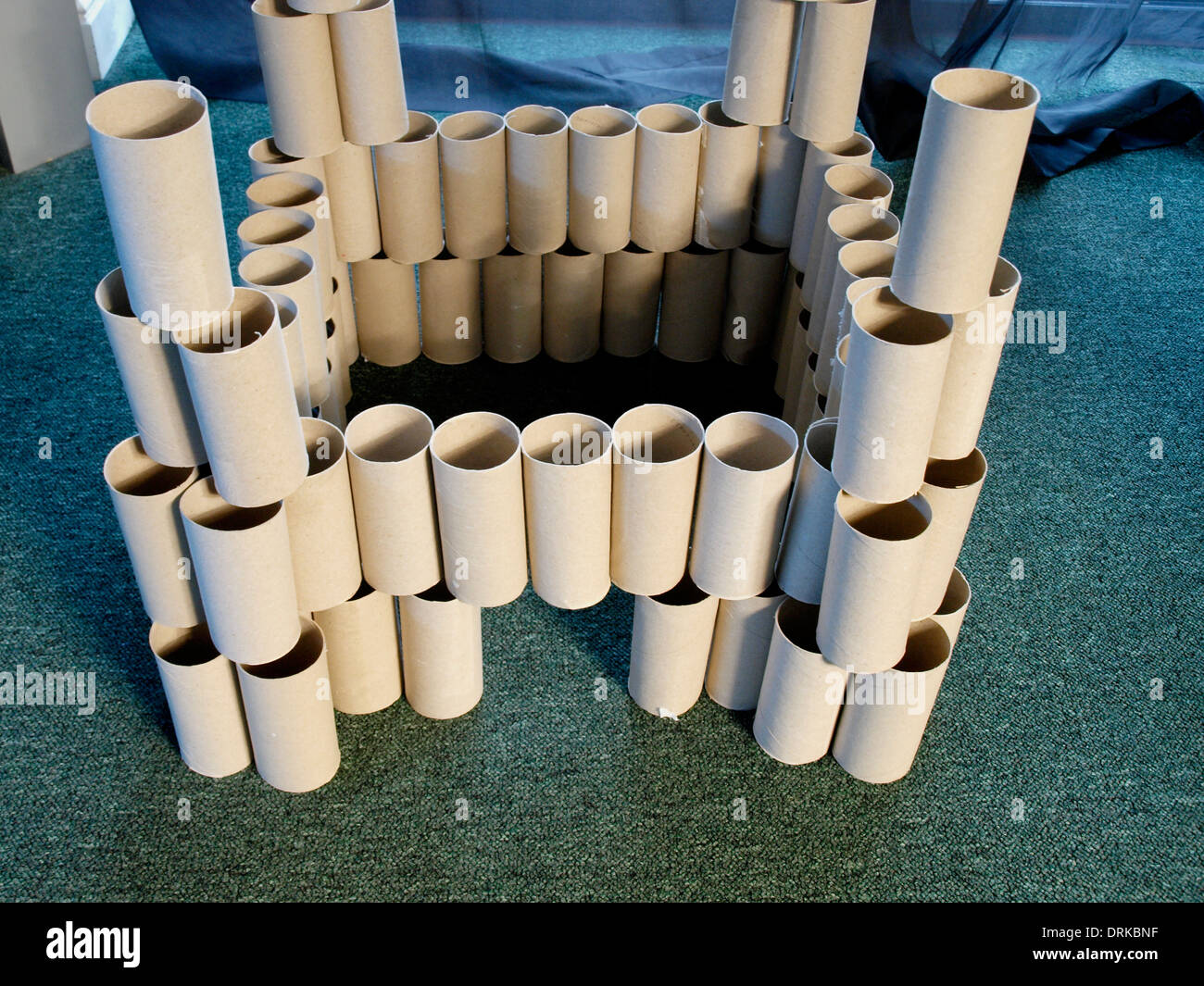 Child's fort made from inner tubes from toilet rolls Stock Photo