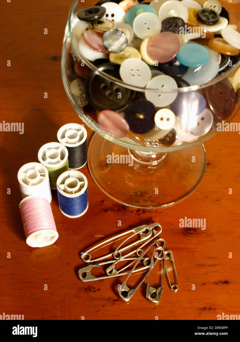 Cotton reels and buttons Stock Photo