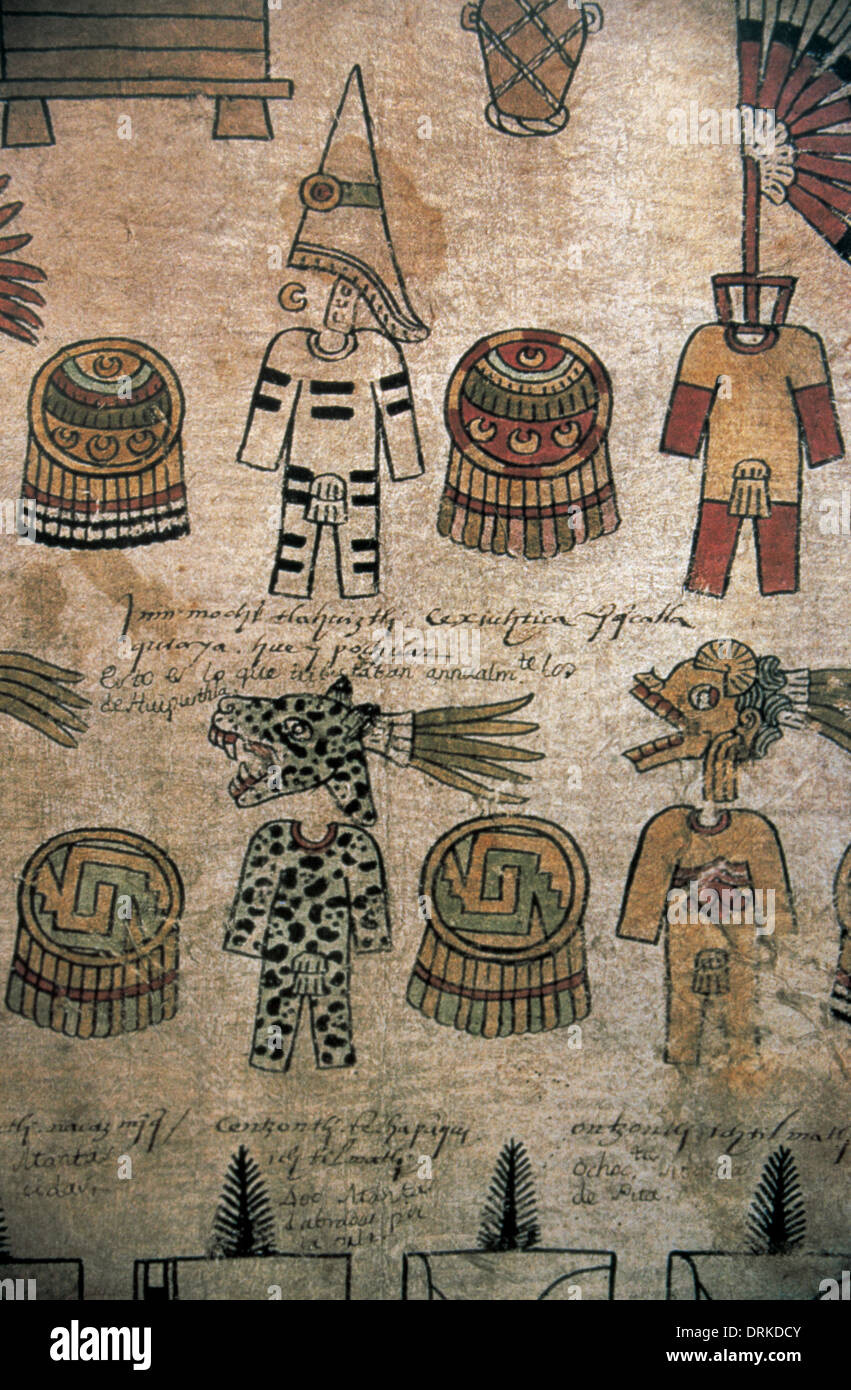 Pre-Columbian Art. Aztec period. Mexico. Collecting taxes. Codex. National Museum of Anthropology. Mexico City. Stock Photo