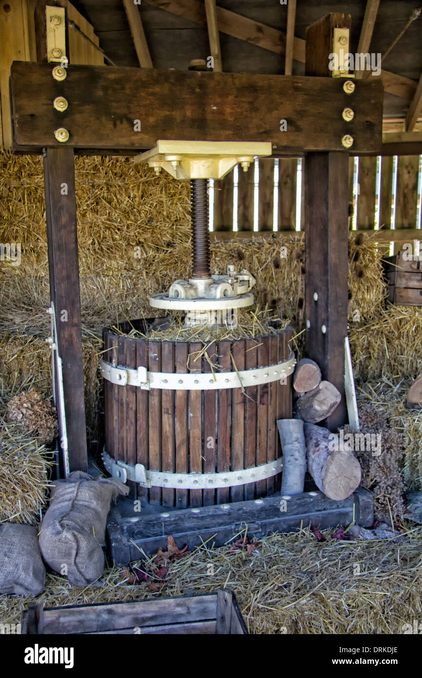 Traditional hand operated cider press Stock Photo