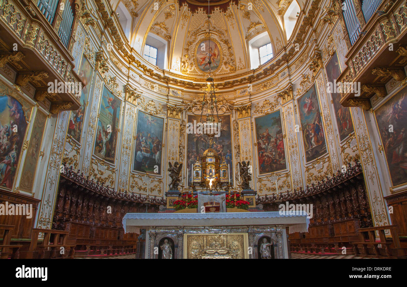 BERGAMO, ITALY - JANUARY 26, 2013: Presbytery of Dom with the frescoes from 18. cent by more painters. Stock Photo
