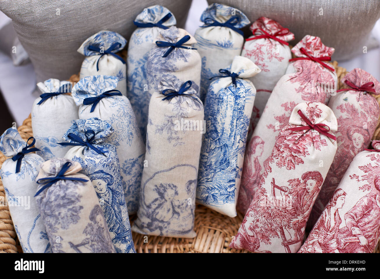 Bags with dried lavender blossoms on the market in Aix en Provence, South France Stock Photo