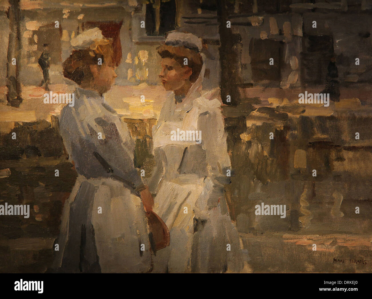 Two girls by a Canal.Amsterdam.1895.by Isaac Israels1865 - 1934. Stock Photo
