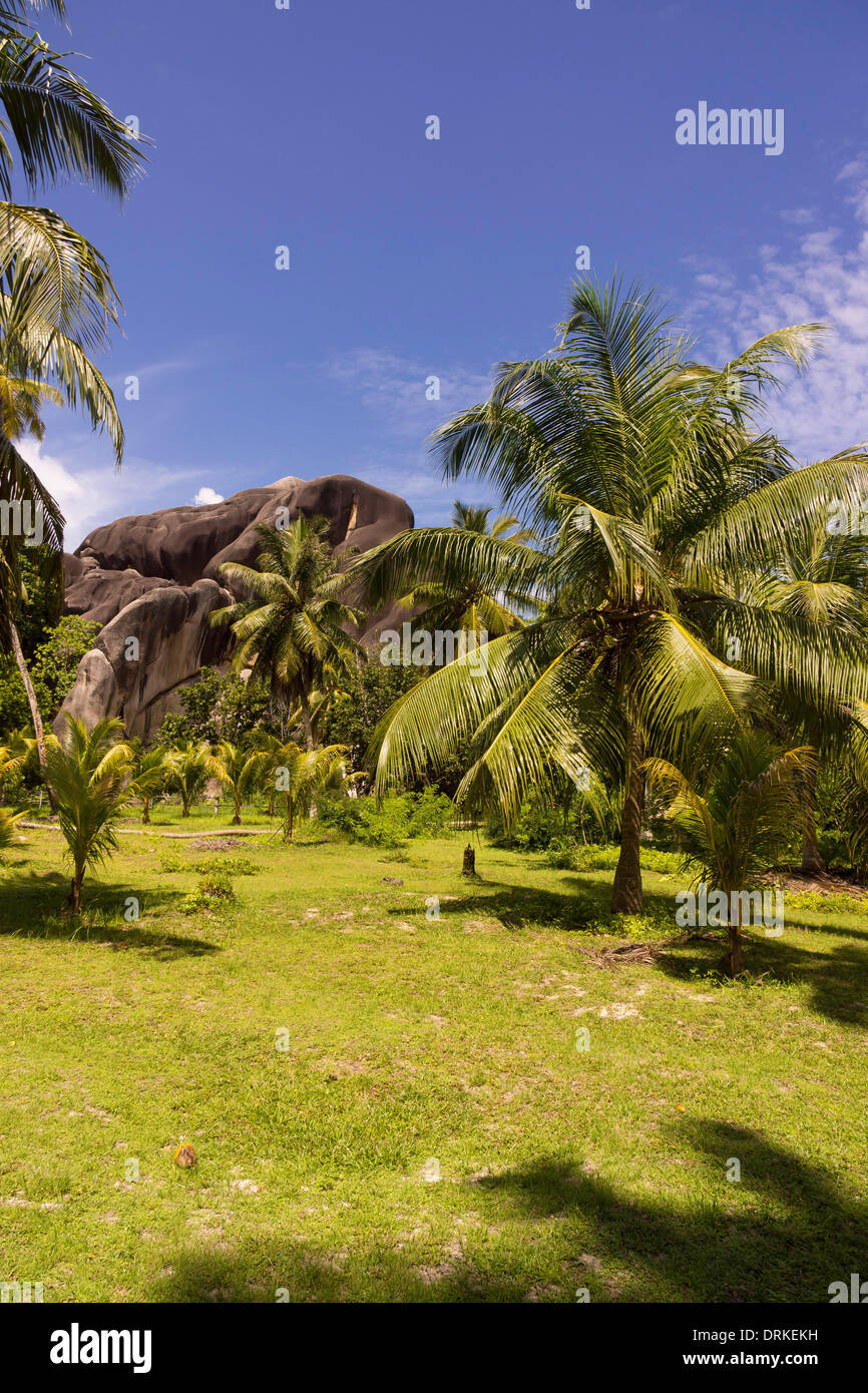 For the typical rock formations Seychelles, Anse Union, La Digue, Seychelles, Indian Ocean, Africa - 2013 Stock Photo