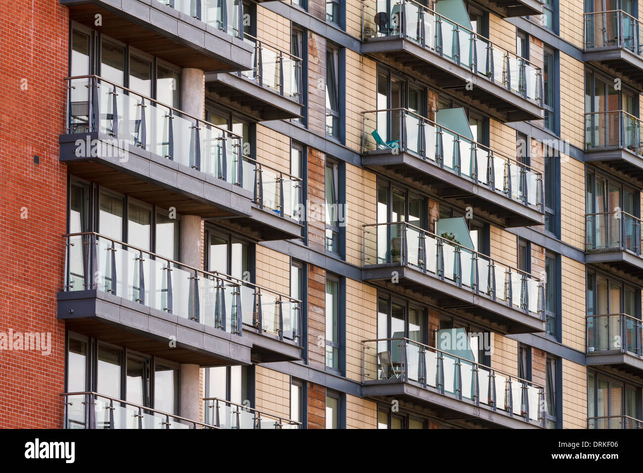 Riverside apartment block, River Irwell, Manchester, England Stock Photo
