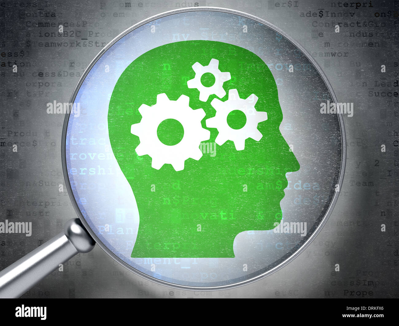 Advertising concept: Head With Gears with optical glass on digital ...