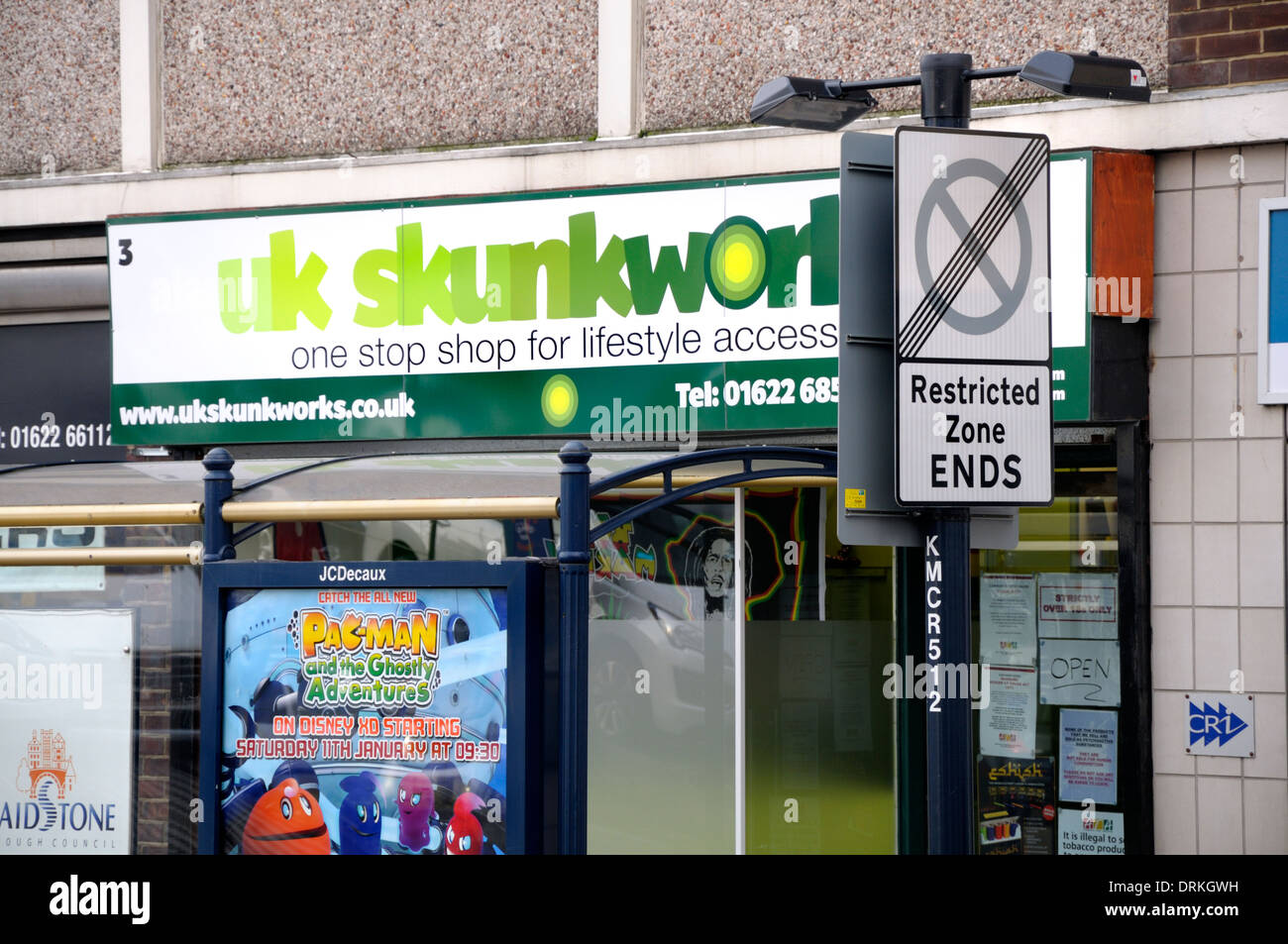 Maidstone, Kent, England, UK. UK Skunkworks shop in Mill Street. 'One stop shop for lifestyle accessories' Stock Photo