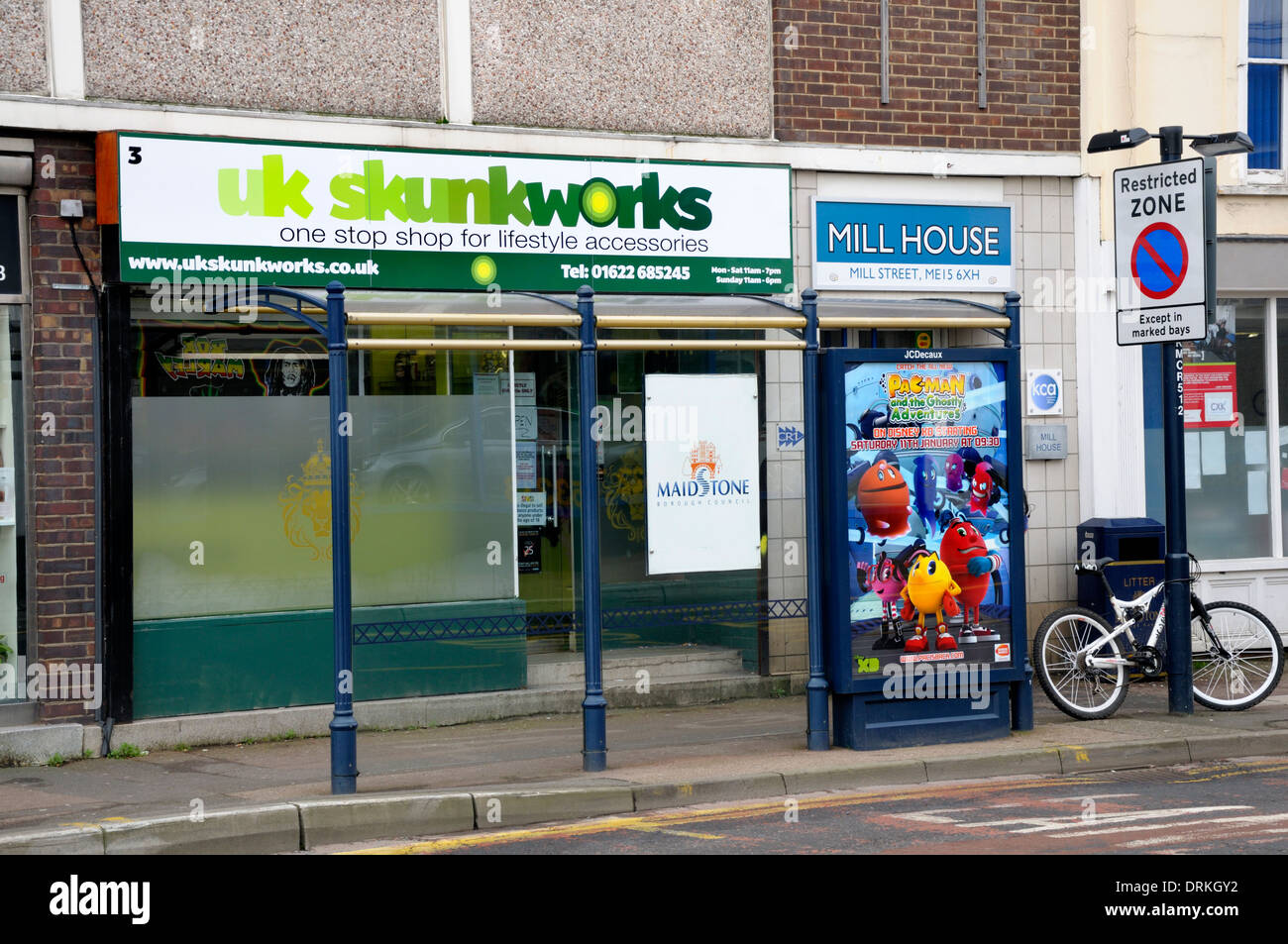 Maidstone, Kent, England, UK. UK Skunkworks shop in Mill Street. 'One stop shop for lifestyle accessories' Stock Photo