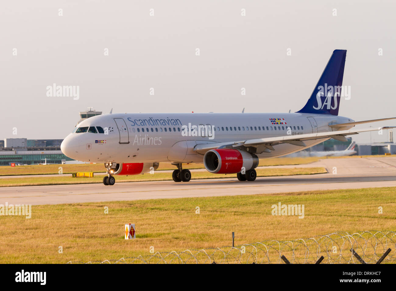 SAS airbus A320 on the runway for take off at Manchester Airport Stock Photo