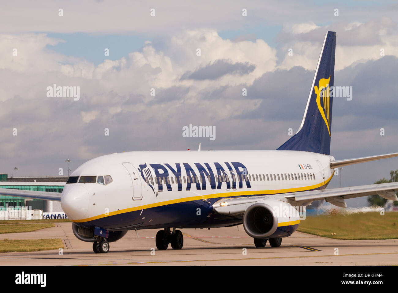Ryanair Boeing 737 on runway for take off at Manchester Airport Stock Photo