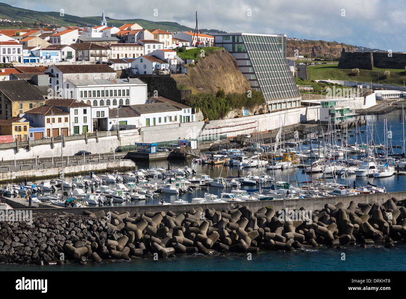 Town and harbour, Angra do Heroismo, Terceira Island, Azores, Portugal Stock Photo