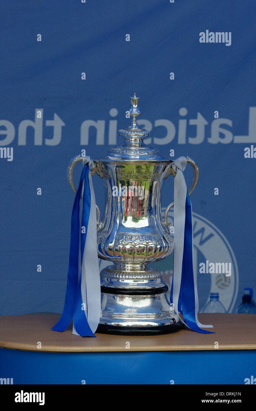 The Fa Cup In Wigan Athletic Colours On Display In Wigan Stock Photo Alamy