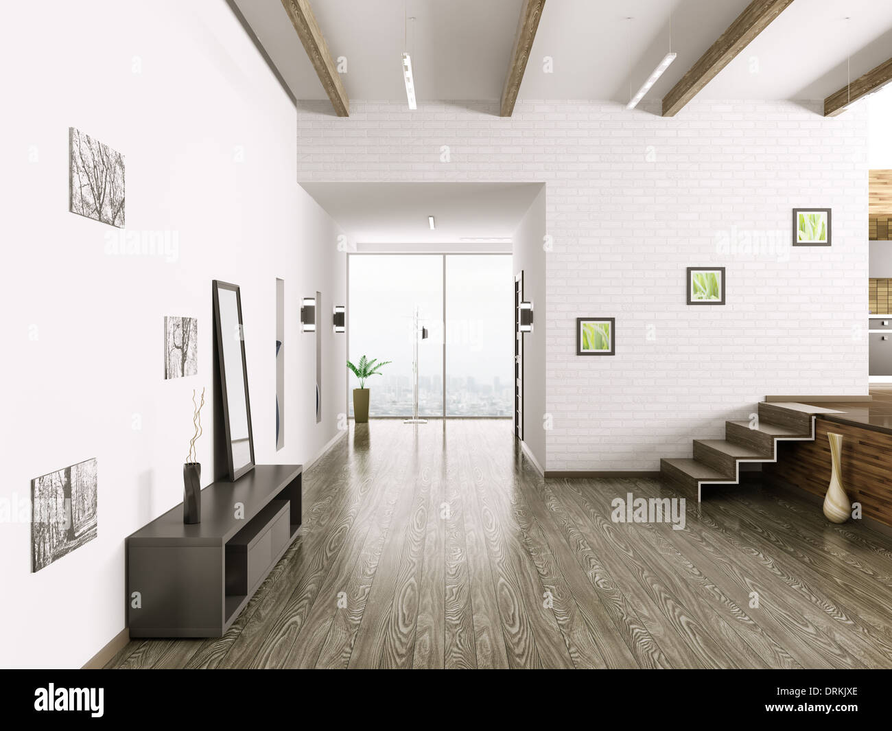 Interior of modern hall 3d render Stock Photo - Alamy