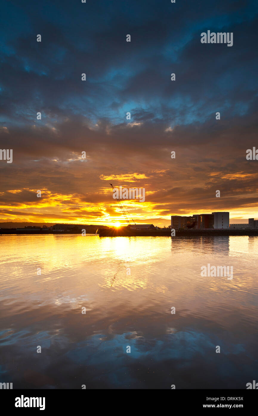 Belfast harbor during sunrise Stock Photo Alamy