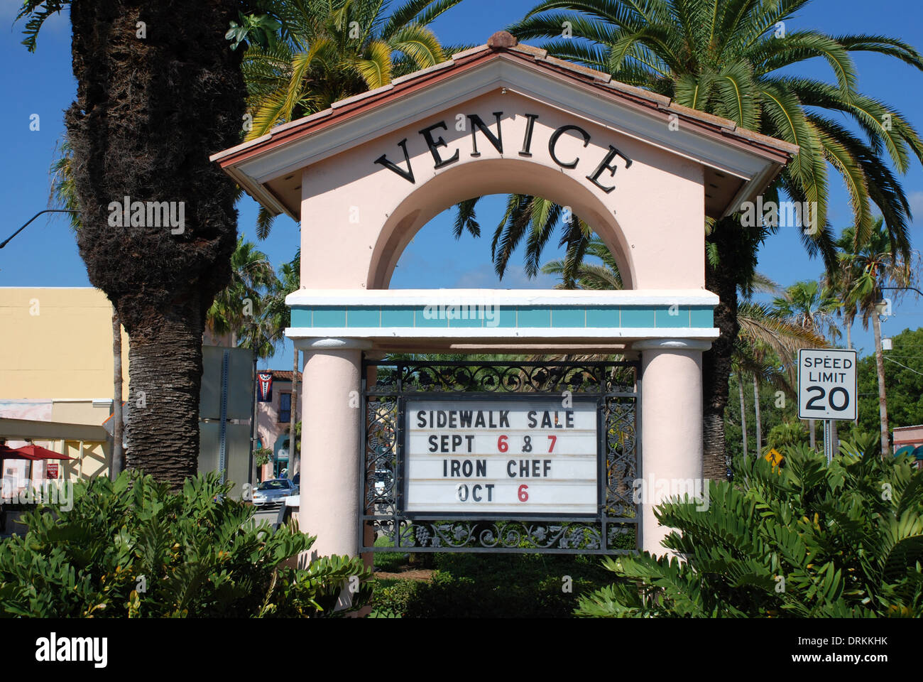 Entrance sign to Venice Avenue Town Florida Stock Photo