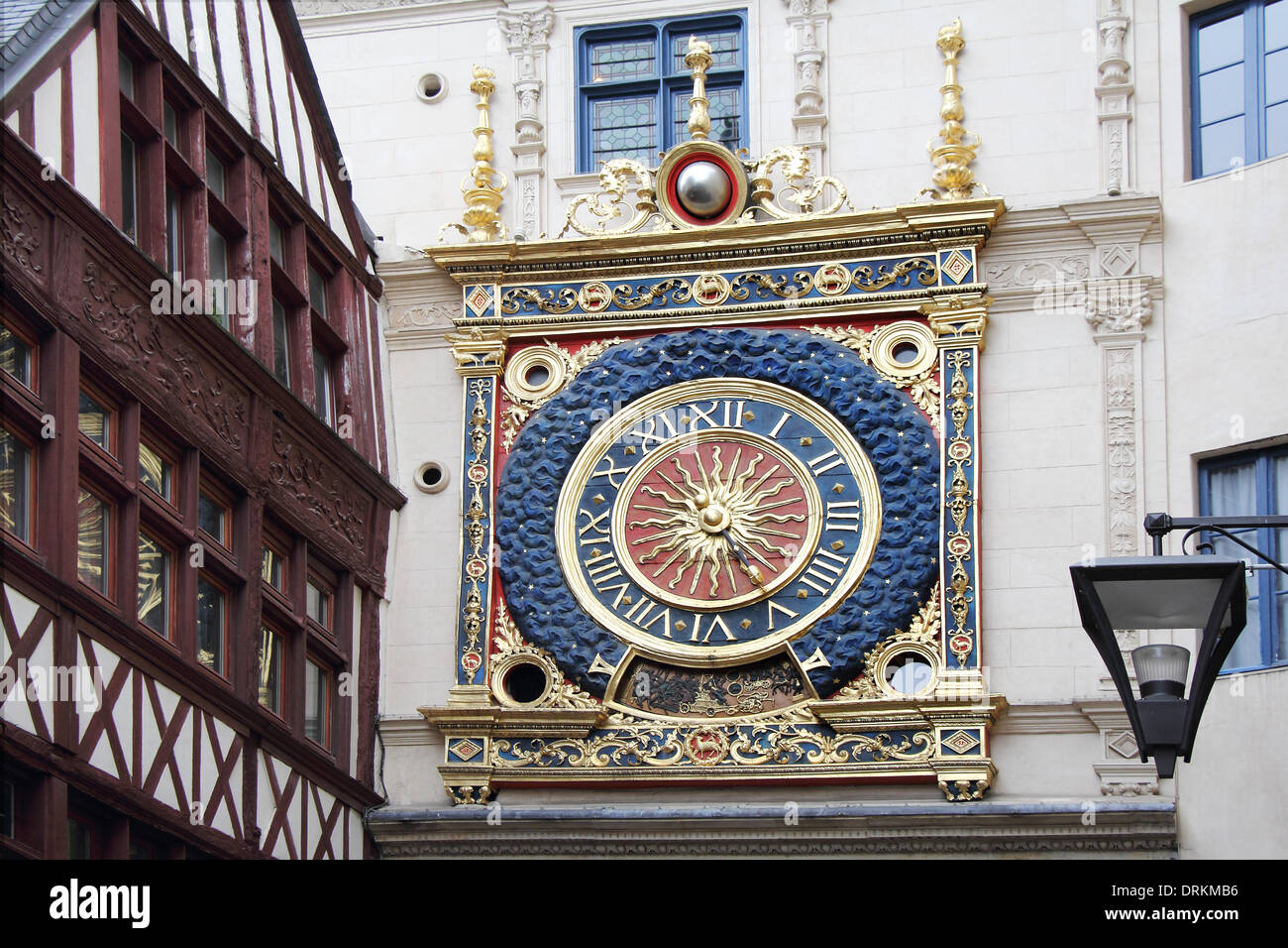 Old gold clock, Ruan, Gros horloge, Rouen, Seine-maritime, Haute-Normandie, France Stock Photo