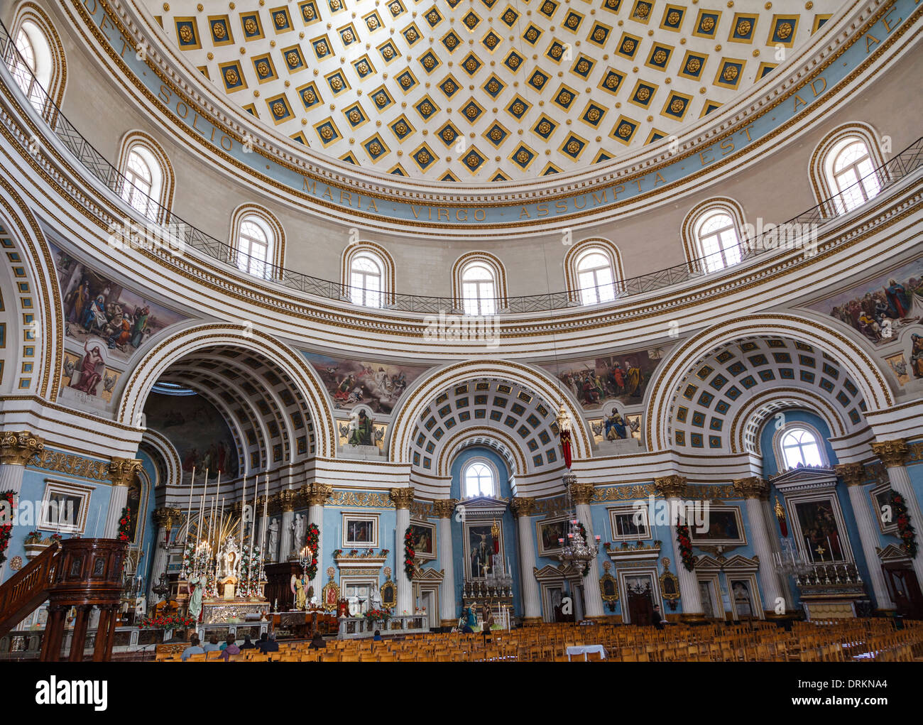 Beneath the Mosta Dome - interior of St Mary's Church, Mosta, Malta Stock Photo