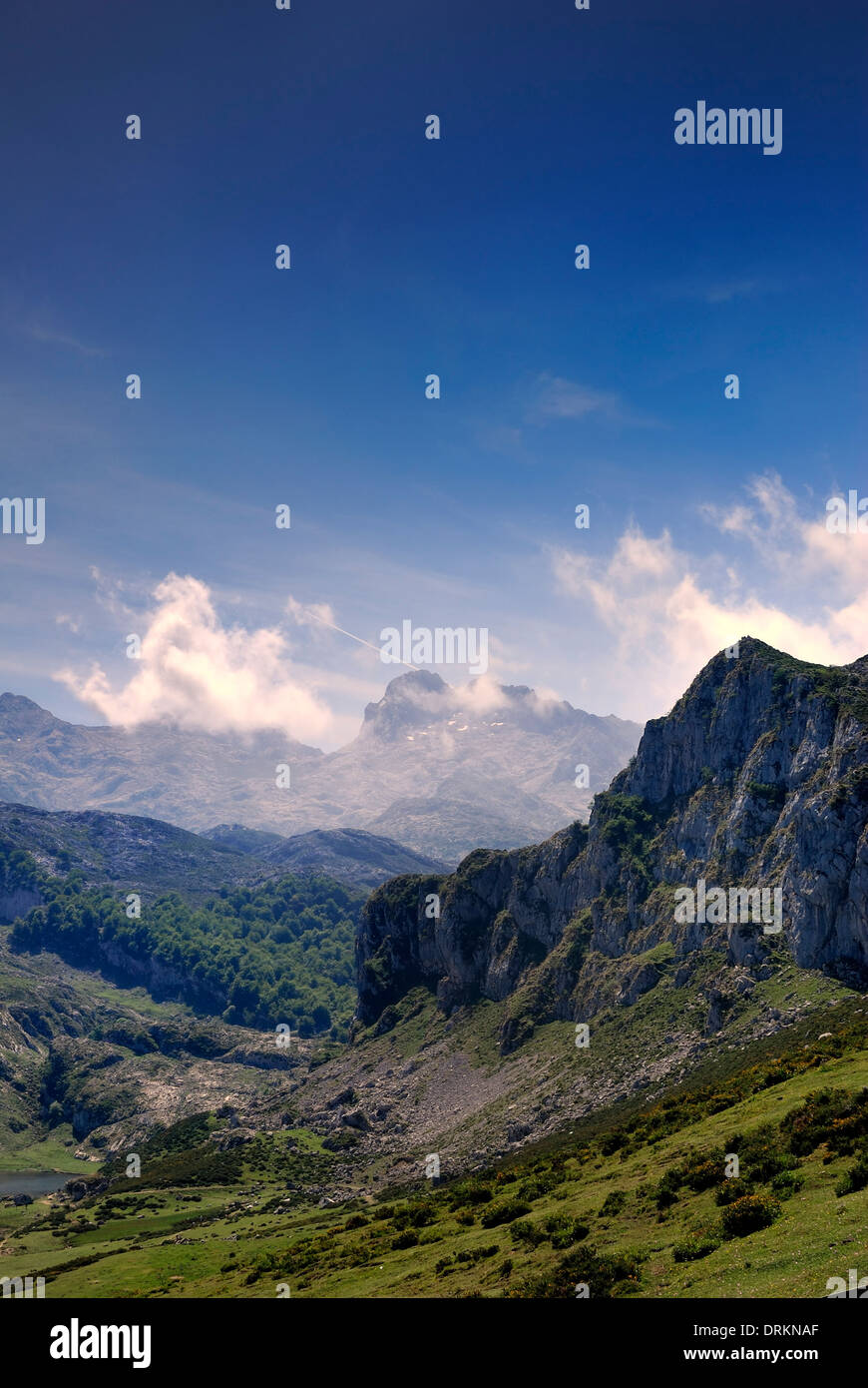 Massifs of the Peaks of Europe mountains next to Lake Ercina. Cangas de Onis, Asturias, Spain