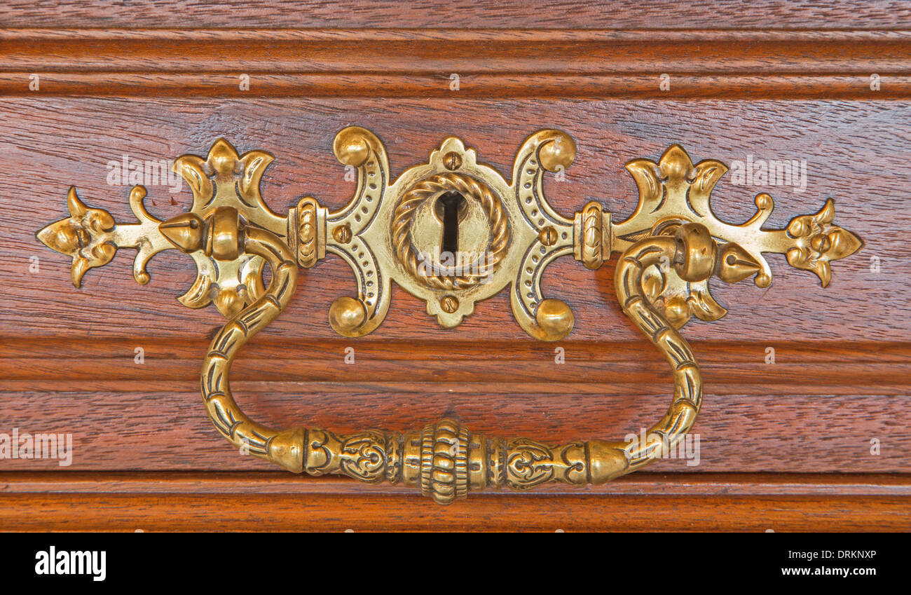 Detail of old oak furniture Stock Photo
