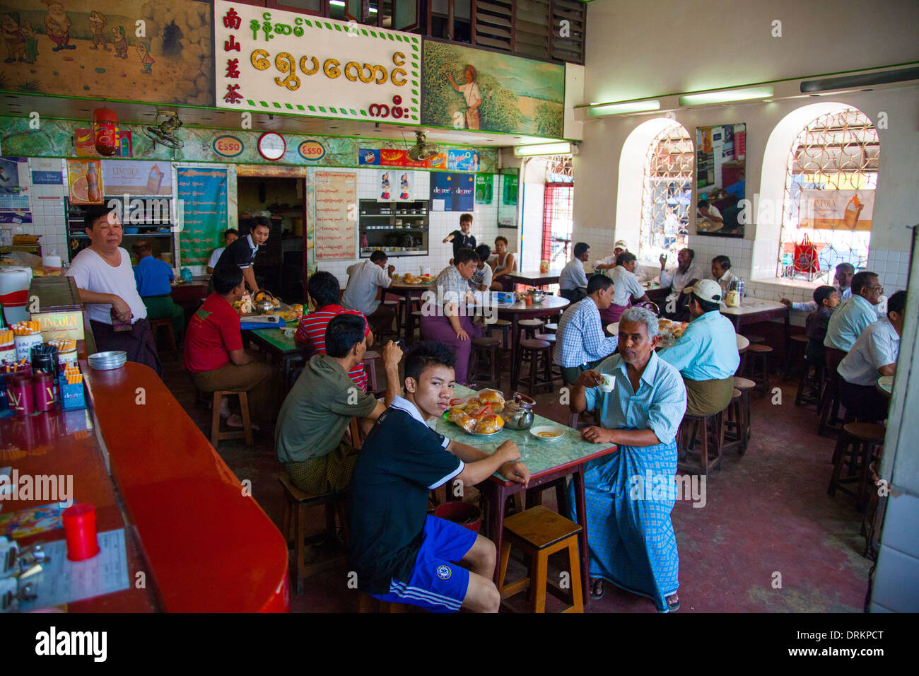 Inside a small restaurant in Yangon, Myanmar Stock Photo