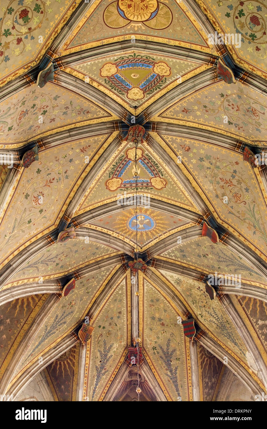 BRATISLAVA, SLOVAKIA - JANUARY 14, 2014: Fresco on gothic ceiling from presbytery of st. Martin cathedral. Stock Photo