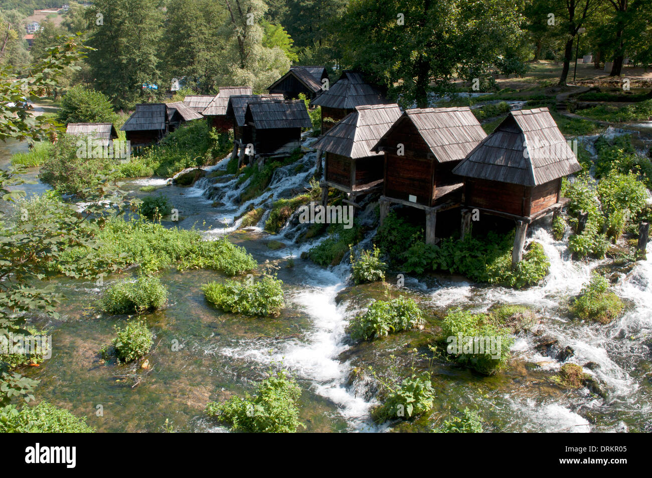 Old water mills on the Pliva Lakes, Jajce, Bosnia and Herzegovina Stock Photo