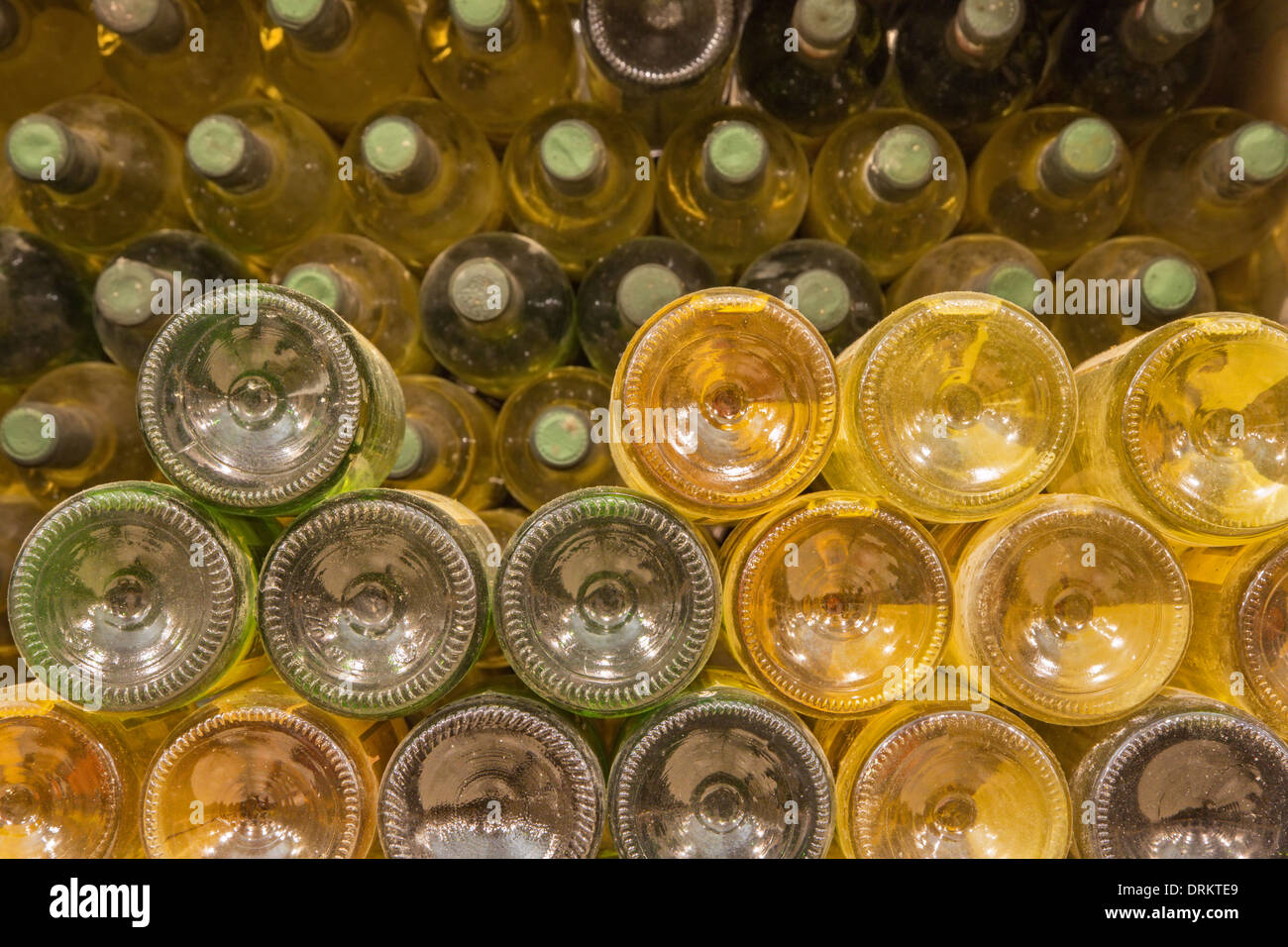 BRATISLAVA, SLOVAKIA - JANUARY 23, 2014: Detail of bottles from Interior of wine callar of great Slovak producer. Stock Photo