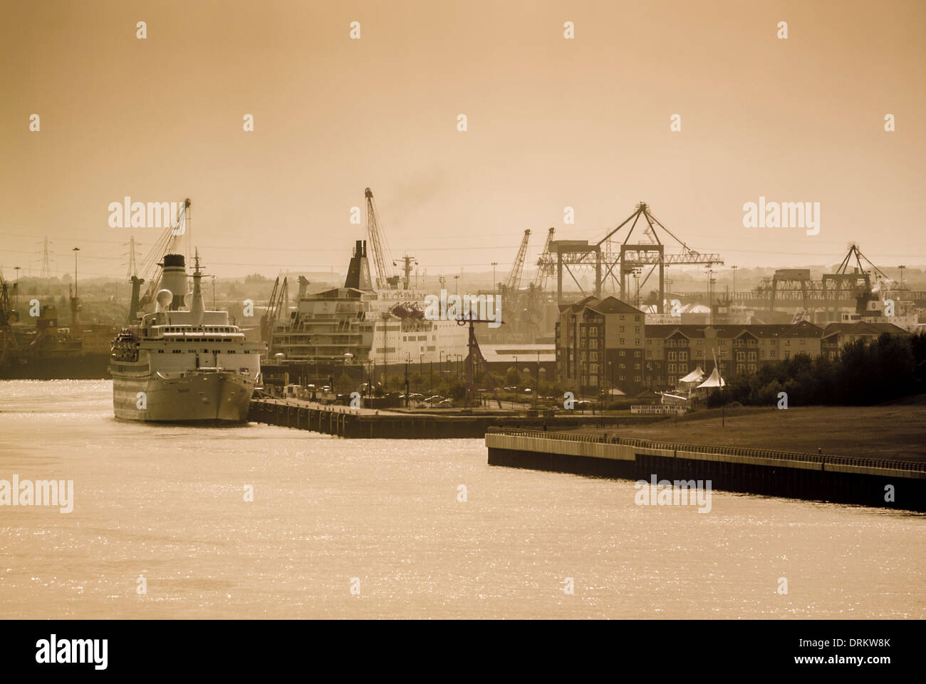 Docked ferry boats at The Port of Tyne, North Shields, Tyneside. Stock Photo