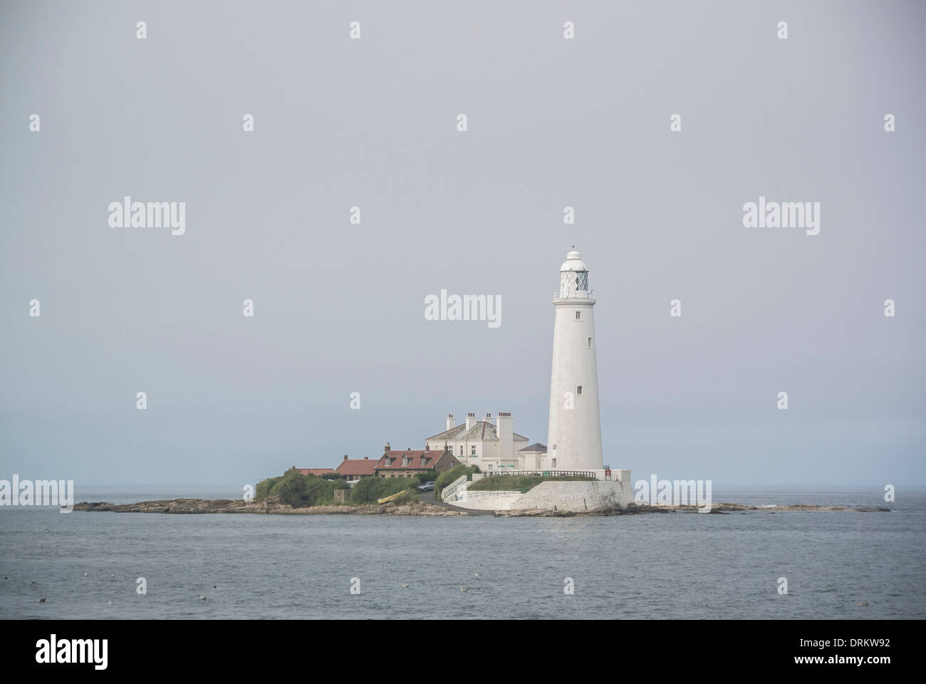 St Mary's Island and lighthouse at high tide. Whitley Bay, Tyne and