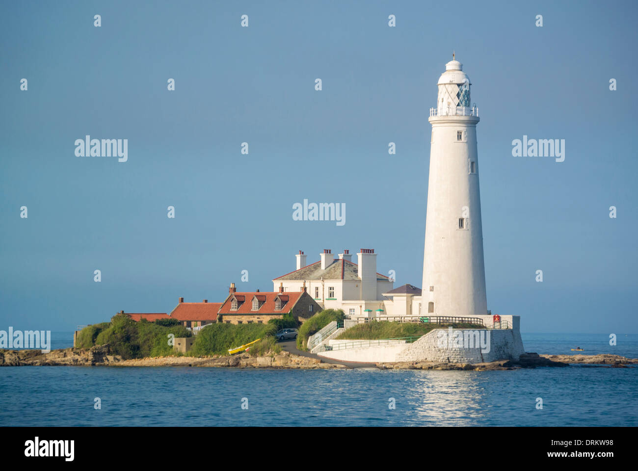 St Mary's Island and lighthouse at high tide. Whitley Bay, Tyne and Wear Stock Photo