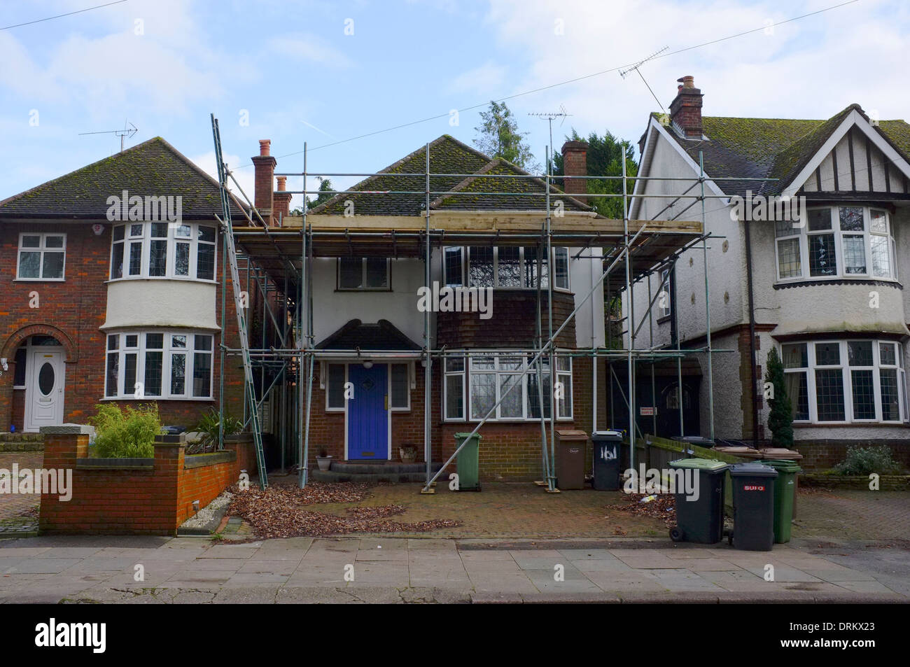 House with scaffolding in Luton Stock Photo Alamy