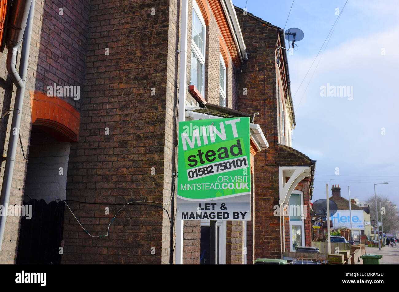 Mint stead Rental property sign on house in Luton Stock Photo