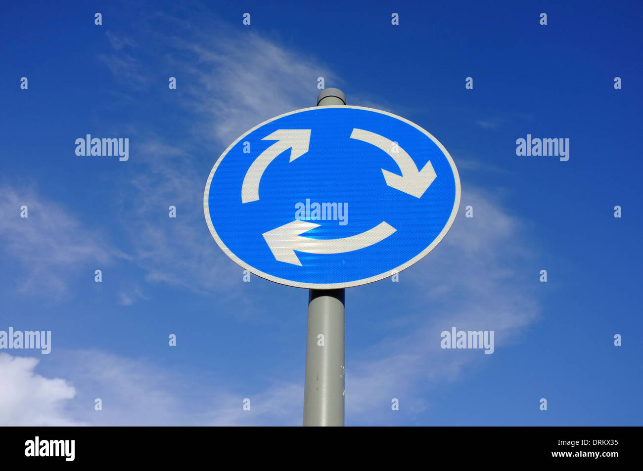 Roundabout Sign on post Stock Photo