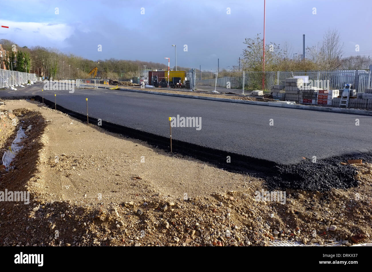 Asphalt Tarmac freshly laid at Road Construction Site in Luton Stock Photo