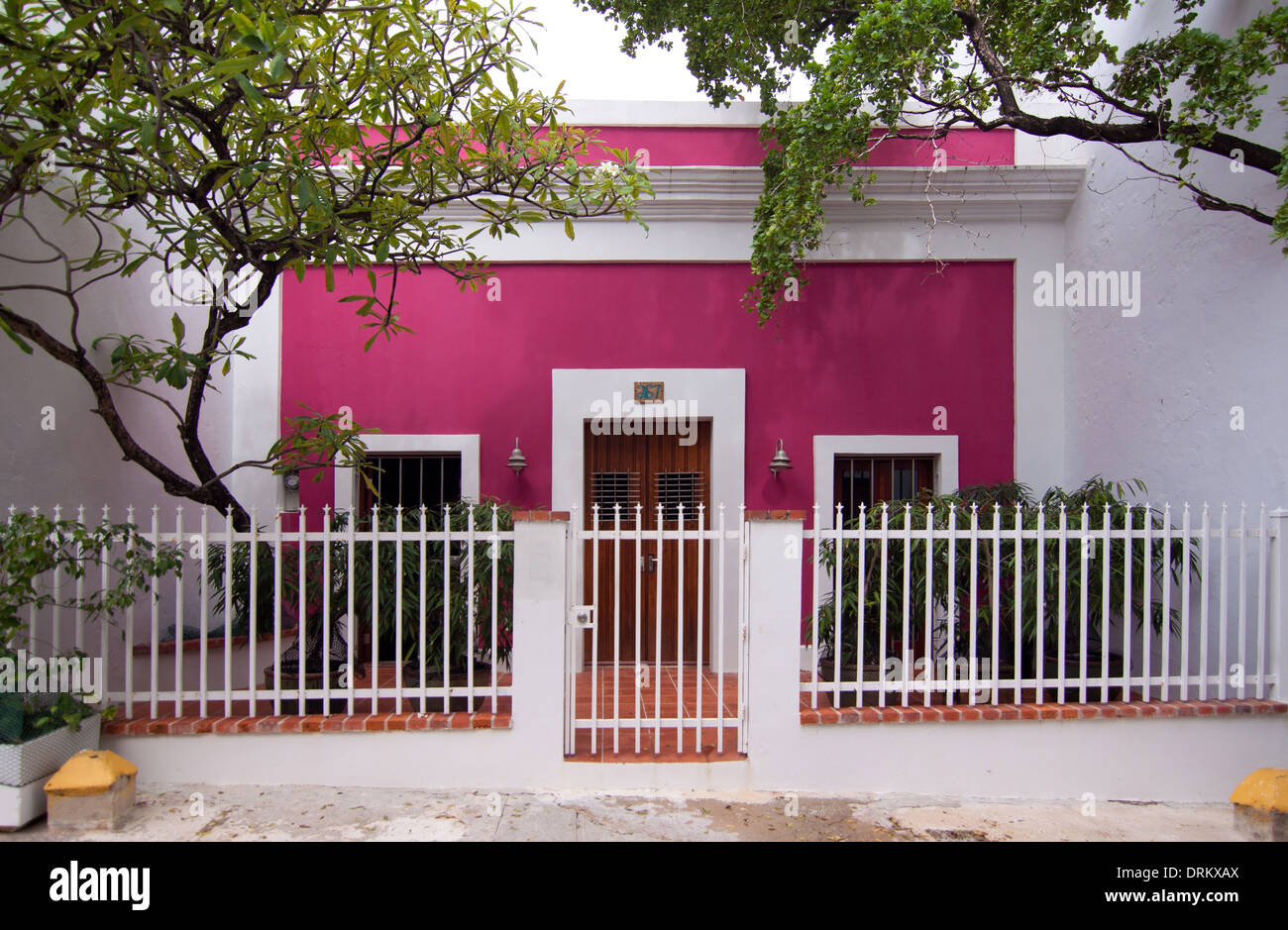 Rosecolored house and courtyard in Old San Juan, Puerto Rico Stock