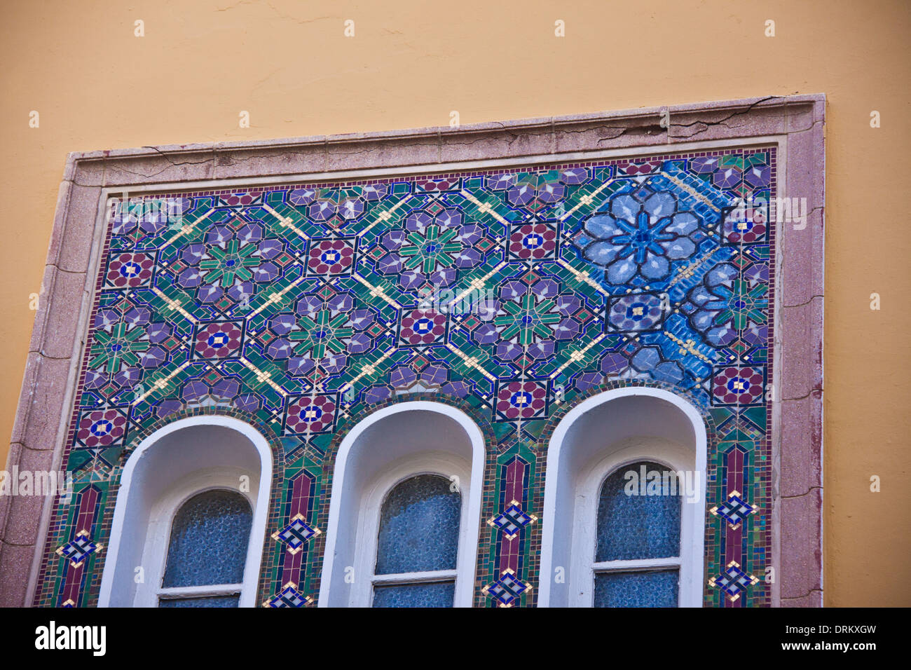Decorative tile on building in Old San Juan, Puerto Rico Stock Photo