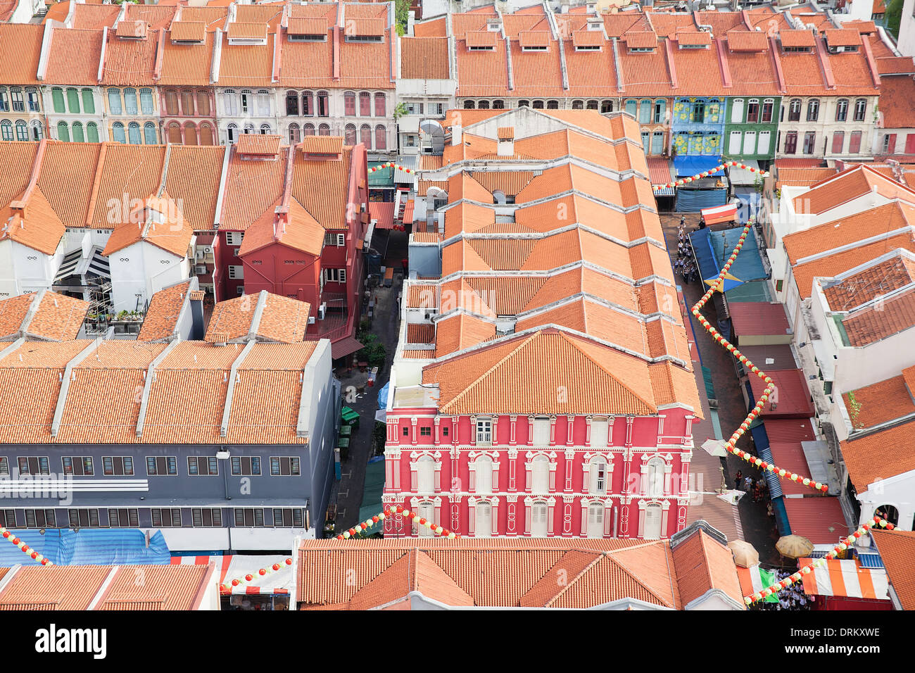 Singapore Chinatown Old Peranakan Shop Houses Aerial View Stock Photo