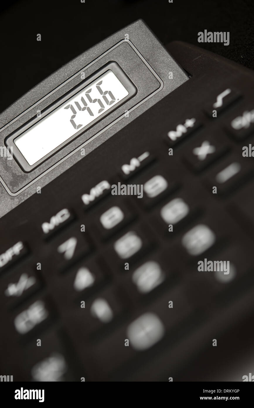 Black Calculator Display Closeup. Accounting Theme Stock Photo