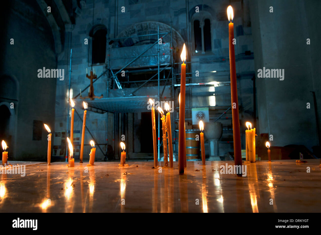 Church candles, The Virgin's Church, Studenica Monastery, Kraljevo, Serbia Stock Photo