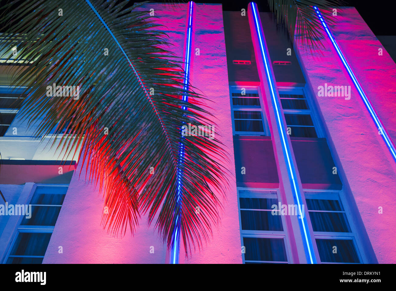 Miami Beach Florida,Ocean Drive,Lord Balfour,hotel,hotel,hotels,night,neon,outside exterior,building,FL140122014 Stock Photo