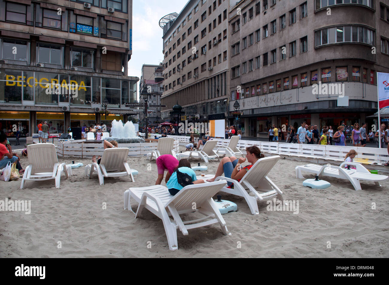 City beach in Knez Mihailova Street, Belgrade, Serbia Stock Photo