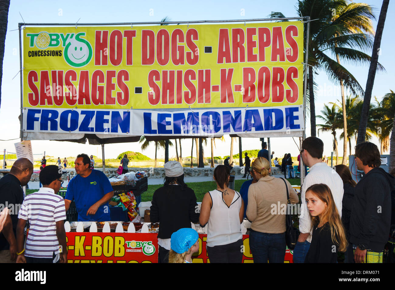 Miami Beach Florida,Ocean Drive,Art Deco Weekend,festival,street fair,food,vendor vendors stall stalls booth market marketplace,customers,queue,line,h Stock Photo