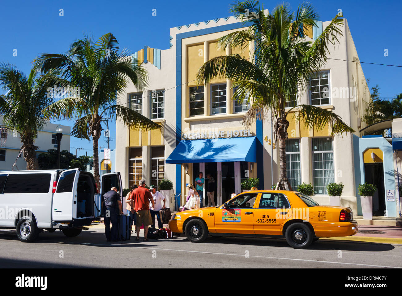 Miami Beach Florida,Ocean Drive,Ocean Five,hotel,hotel,hotels,taxi,cab,yellow,FL140122095 Stock Photo