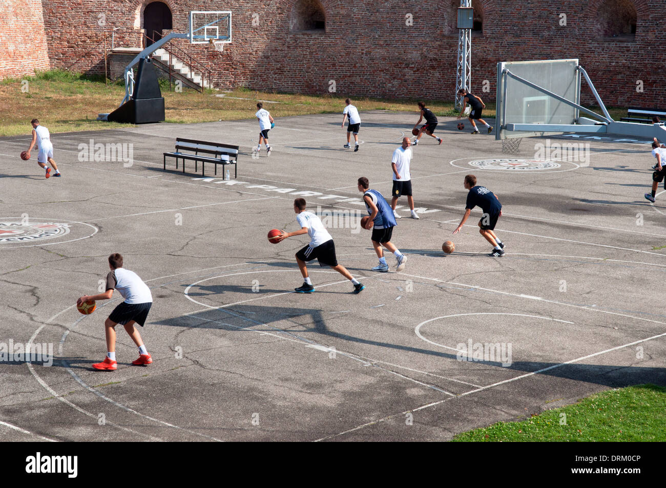 Basketball training on Partizan's playground, Kalemegdan Fortress, Belgrade, Serbia Stock Photo